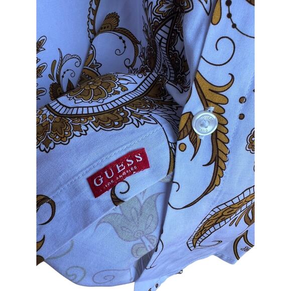 Guess Men's Vintage Y2k Knit Jersey Button Up Shirt Paisley White Size Large - Picture 8 of 8